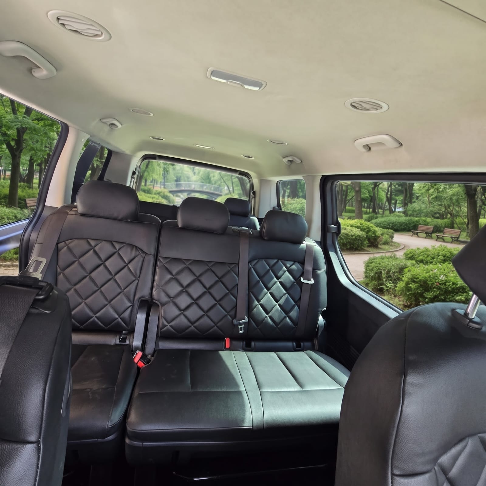 Comfortable leather seating inside our vans